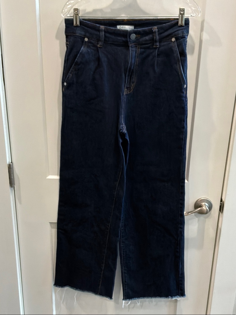 Oat New York 6/28 Dark Elegant Blue Wide-Leg Jeans Pleated Cut Bottom Pockets